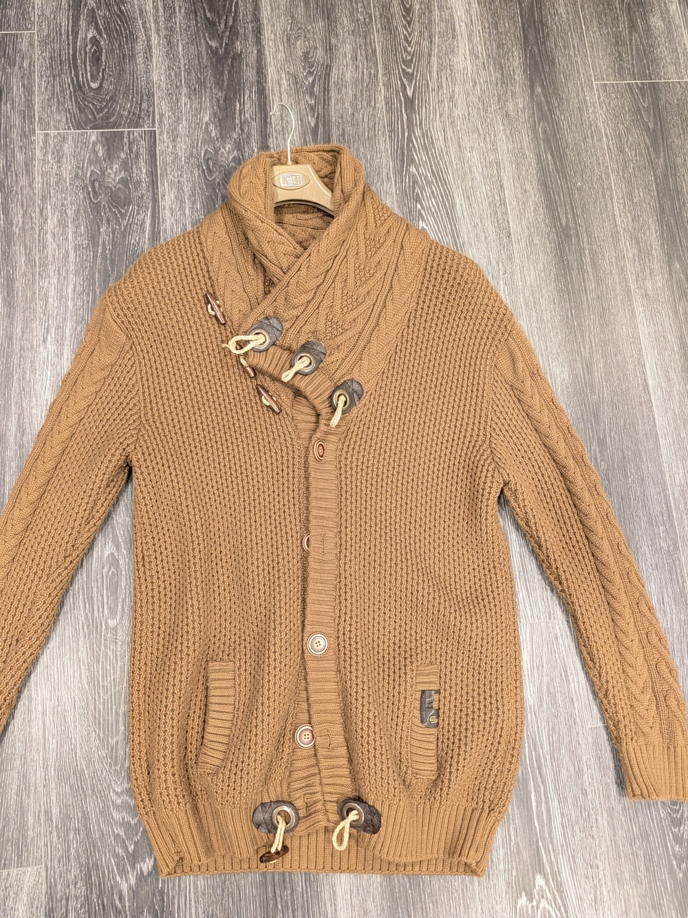 Men's Cable-Knit Shawl Collar Sweater Cardigan - Brown